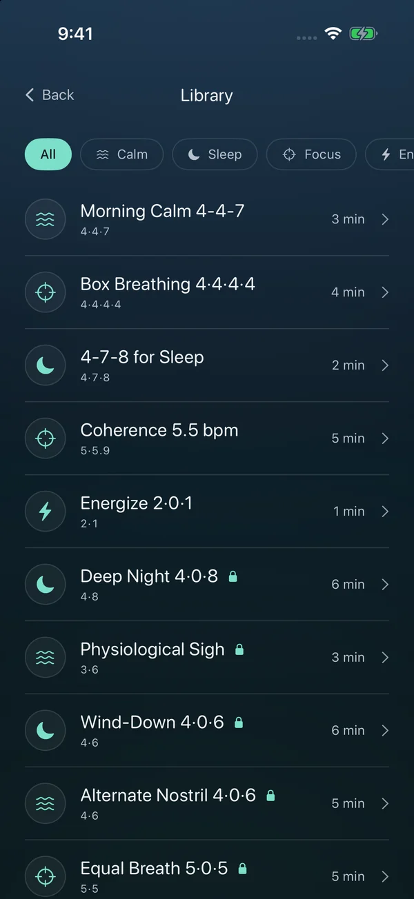 Dawdle breathing pattern library